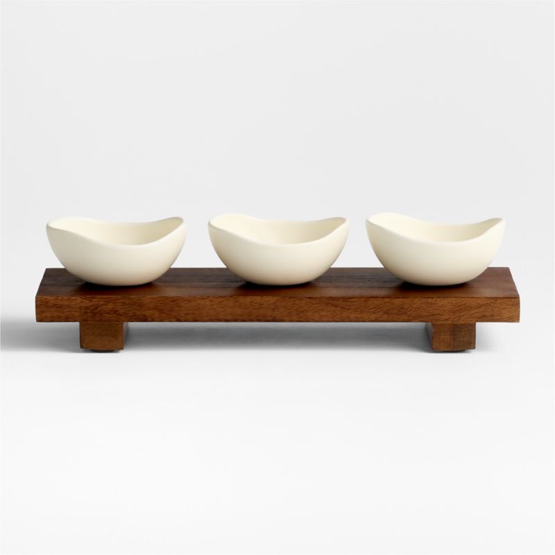 Orchard Footed Wood Board with Set of 3 Bowls