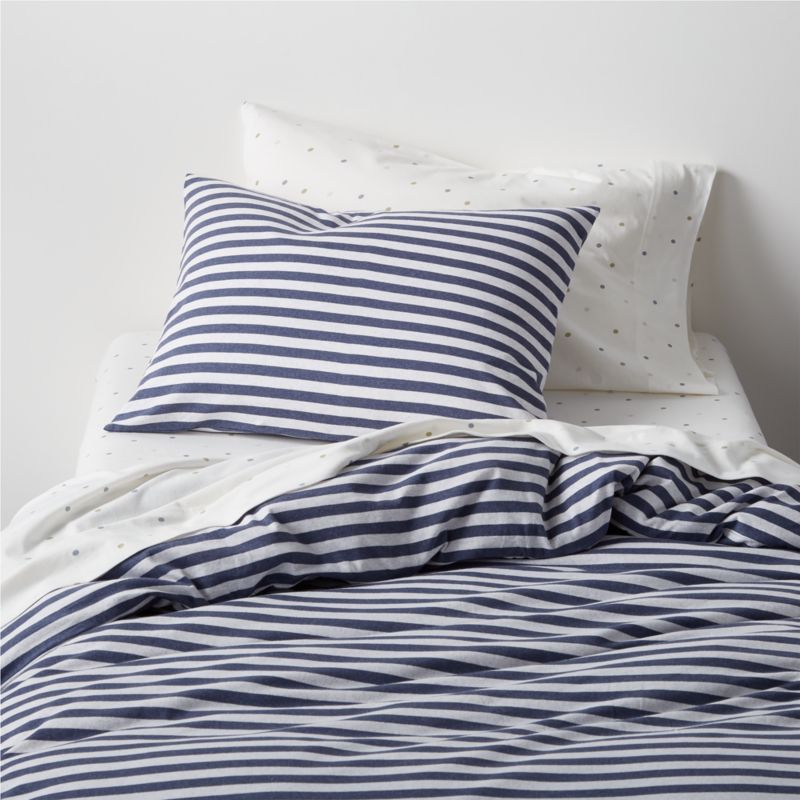 Comfy Tee Navy Blue Stripe Organic Cotton Jersey Kids Twin Duvet Cover