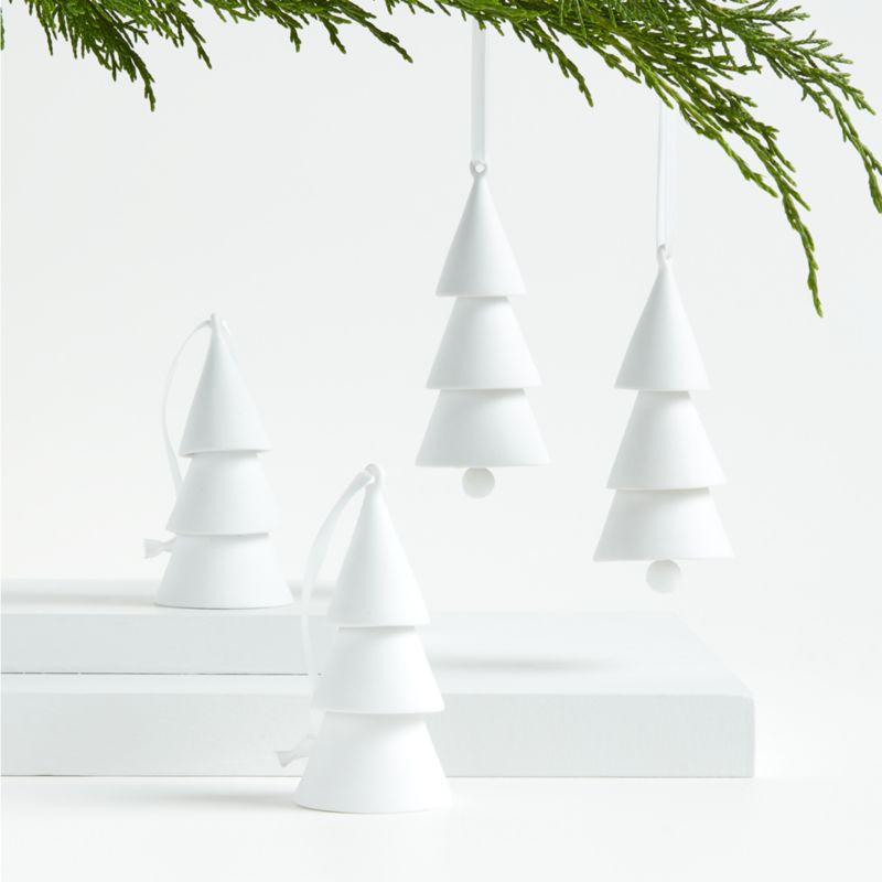 White Porcelain Bell Tree Christmas Ornaments, Set of 4
