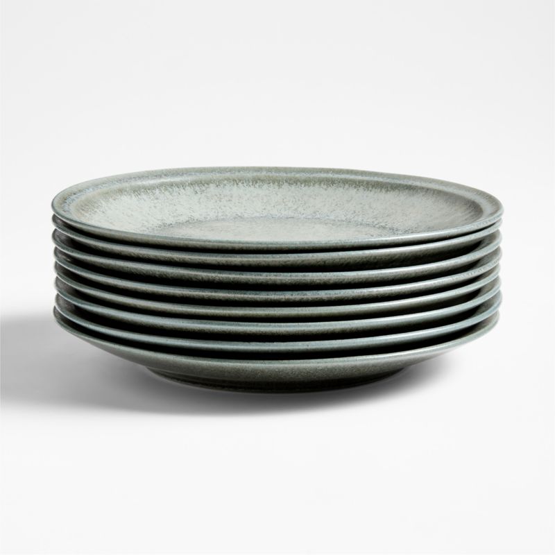 Prairie Moss Green Recycled Stoneware Dinner Plates, Set of 8