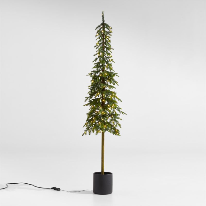 Potted Faux Slim Alpine Pre-Lit LED Tree with White Lights 7'