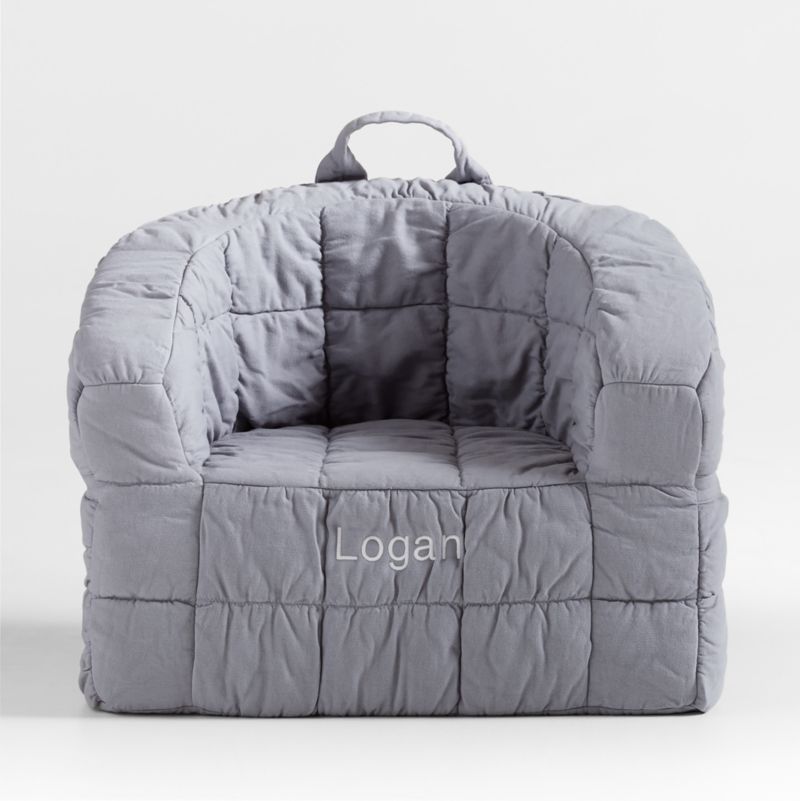 Large Smoke Blue Organic Cotton Kids Puffy Lounge Barrel Chair