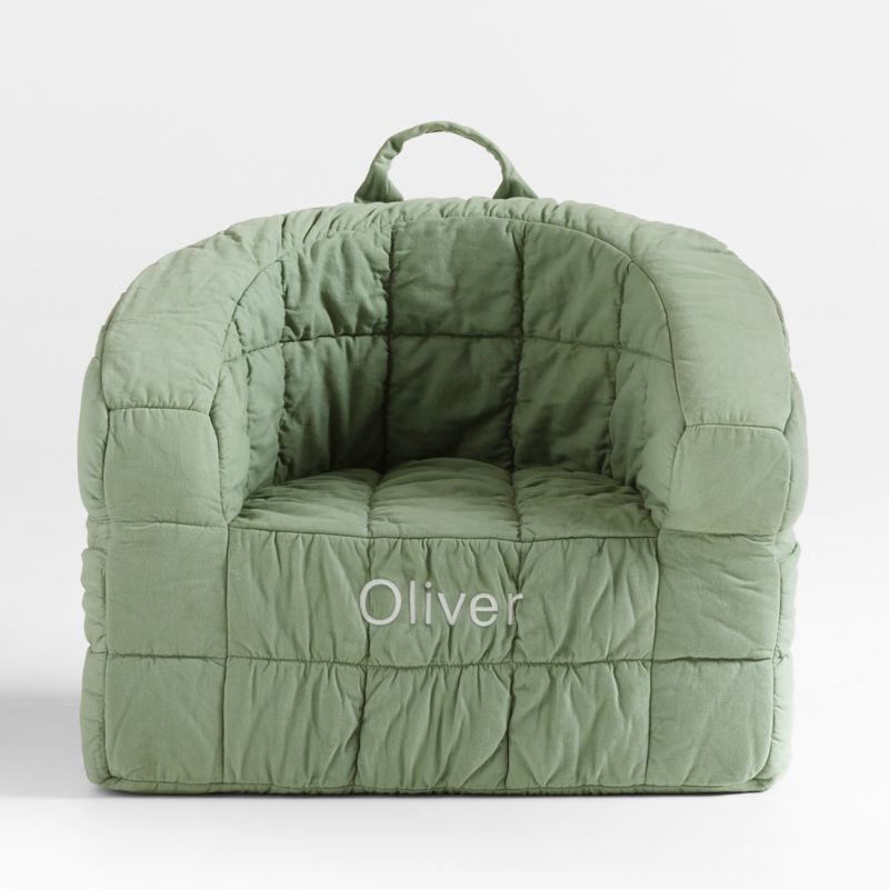 Large Verte Green Organic Cotton Kids Puffy Lounge Barrel Chair