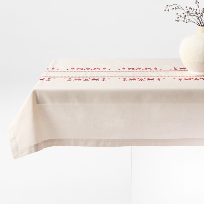 Red Cross Stitch Reindeer Tablecloth