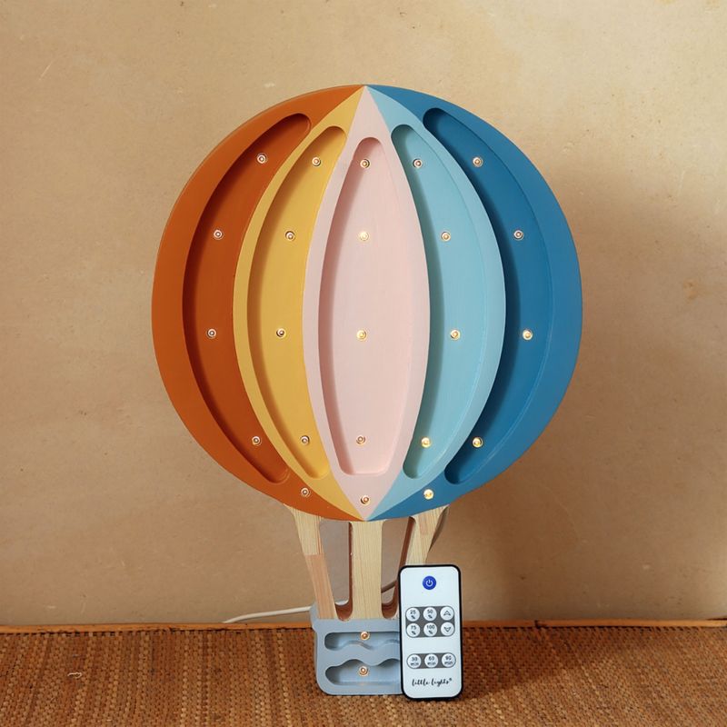 Little Lights Retro Rainbow Hot Air Balloon Kids Wood Table Lamp