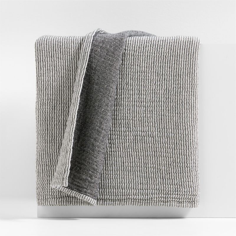 Reversible Stripe Gauze 80"x80" Ink Black and Arctic Ivory Bed Blanket