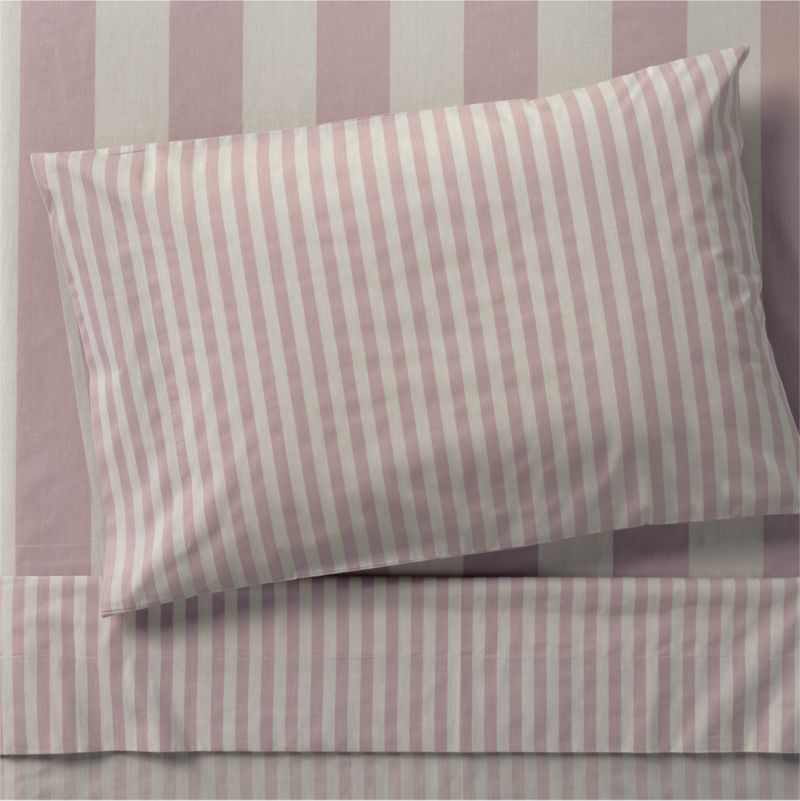 Riviera Plum Rose and Oatmeal Stripe Organic Cotton Kids Twin Sheet Set