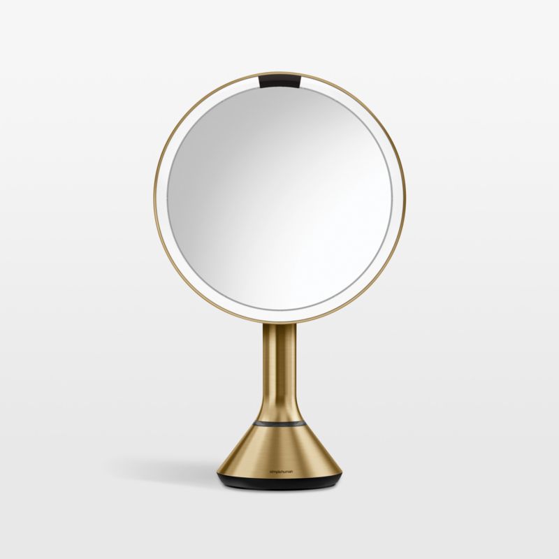 Simplehuman 8" Round Sensor Mirror, 5x Magnification & Adjustable Brightness, Brass Steel