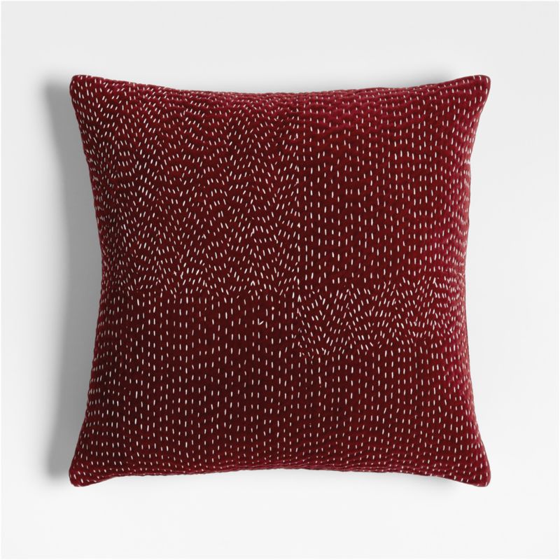 Sashiko Organic Cotton Velvet 20"x20" Luminous Red Throw Pillow Cover