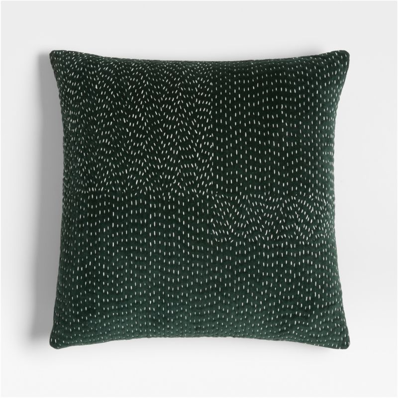 Sashiko Organic Cotton Velvet 20"x20" Spruce Green Throw Pillow Cover