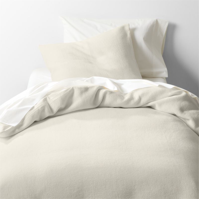 Scoop Waffle Organic Cotton Cream Twin XL Duvet Cover