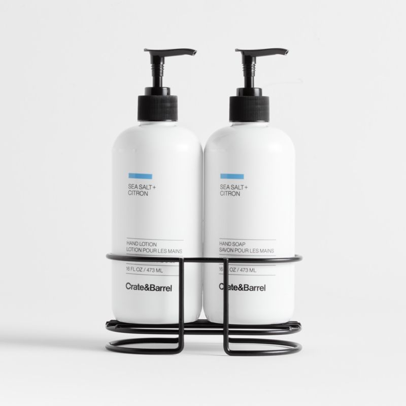 Sea Salt + Citron Hand Soap and Lotion Set with Matte Black Caddy