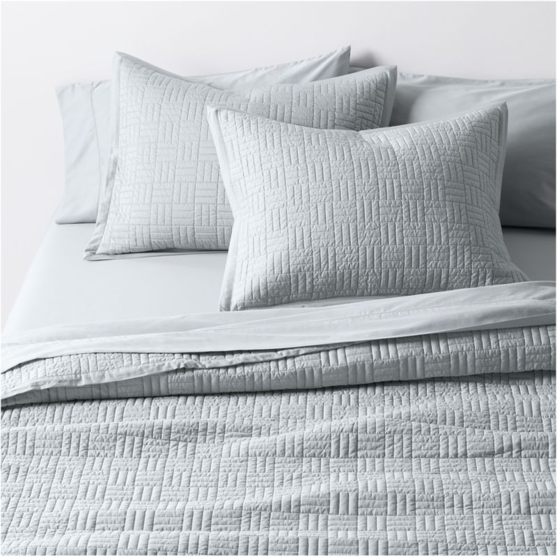 Serene Washed Organic Cotton Sateen Classic Stitch Light Mist Blue King Quilt