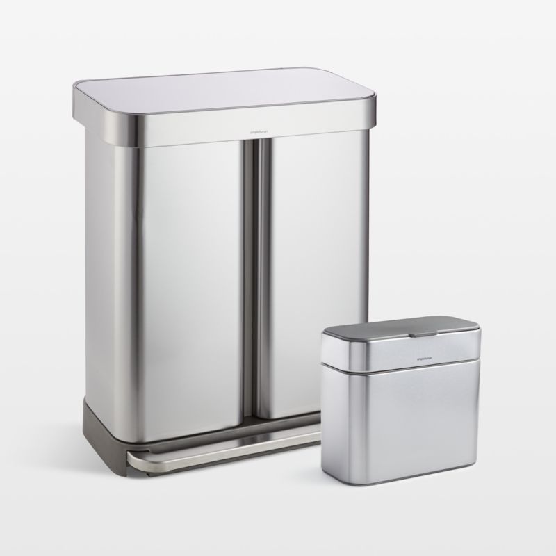 Simplehuman 58 Liter Recycling Kitchen Trash Can with Compost Caddy Attachment, Brushed Stainless Steel