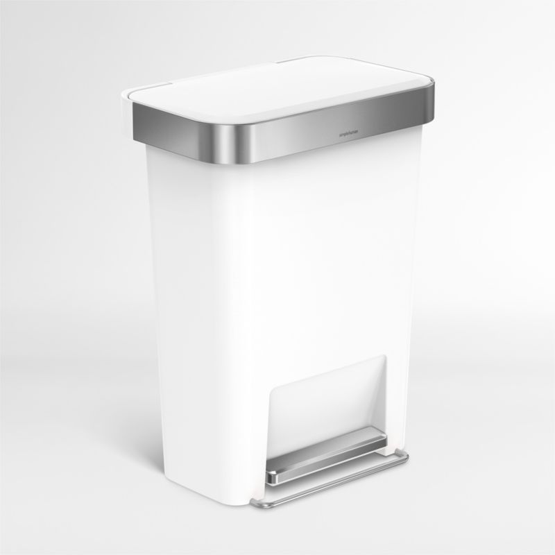 Simplehuman 45 Liter Rectangular Kitchen Trash Can with Liner Pocket, White Plastic
