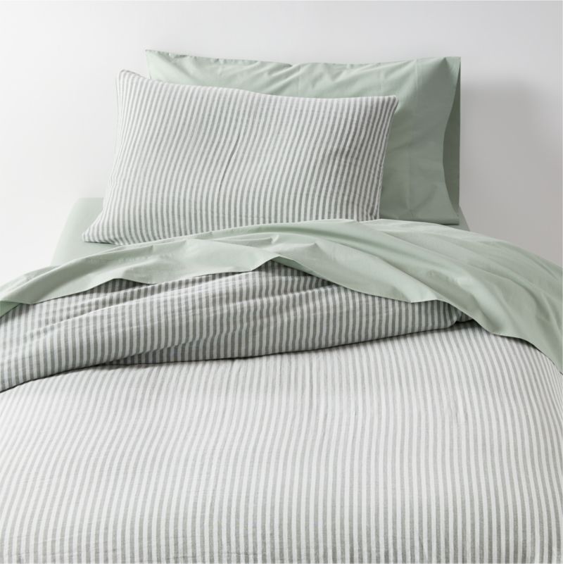 Supersoft Striped Pine Green Organic Cotton Gauze Kids Twin Duvet Cover