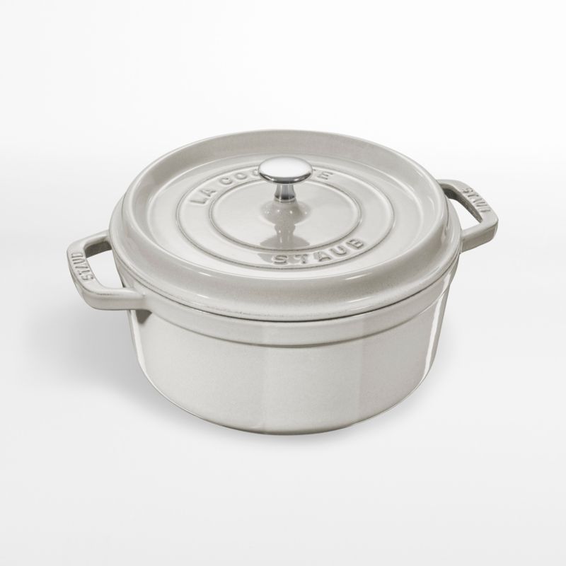 Staub 5.5-Qt. White Truffle Round Cocotte + Reviews | Crate & Barrel