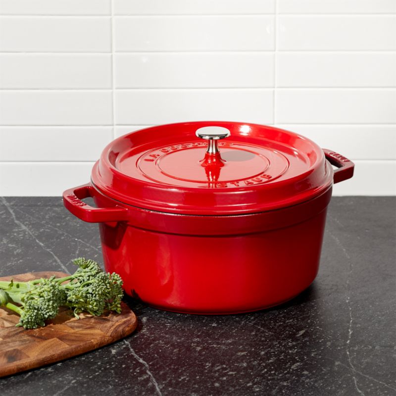Staub 4-Qt Cherry Red Round Cocotte + Reviews | Crate & Barrel