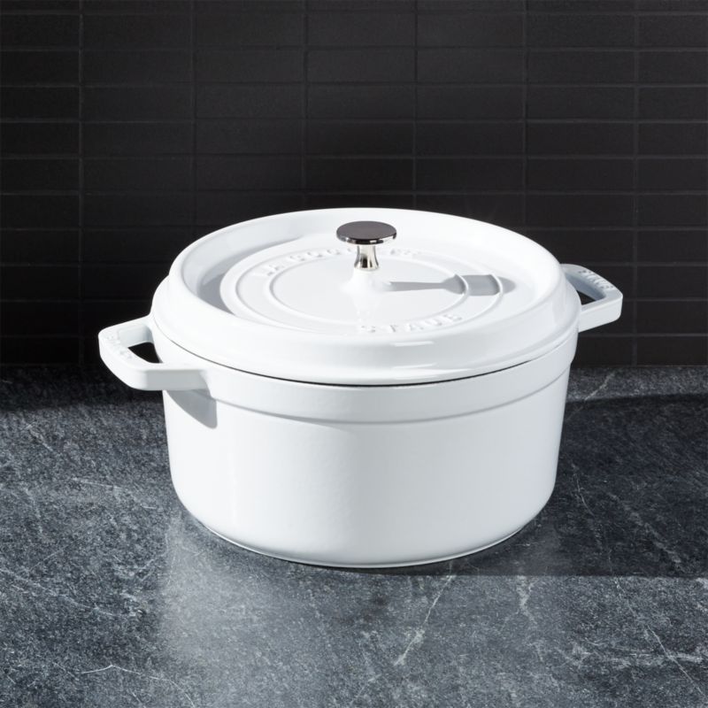 Staub White 4-Qt. Round Cocotte + Reviews | Crate & Barrel