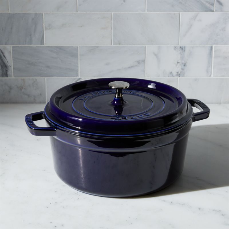Staub 4-Qt Dark Blue Round Cocotte + Reviews | Crate & Barrel