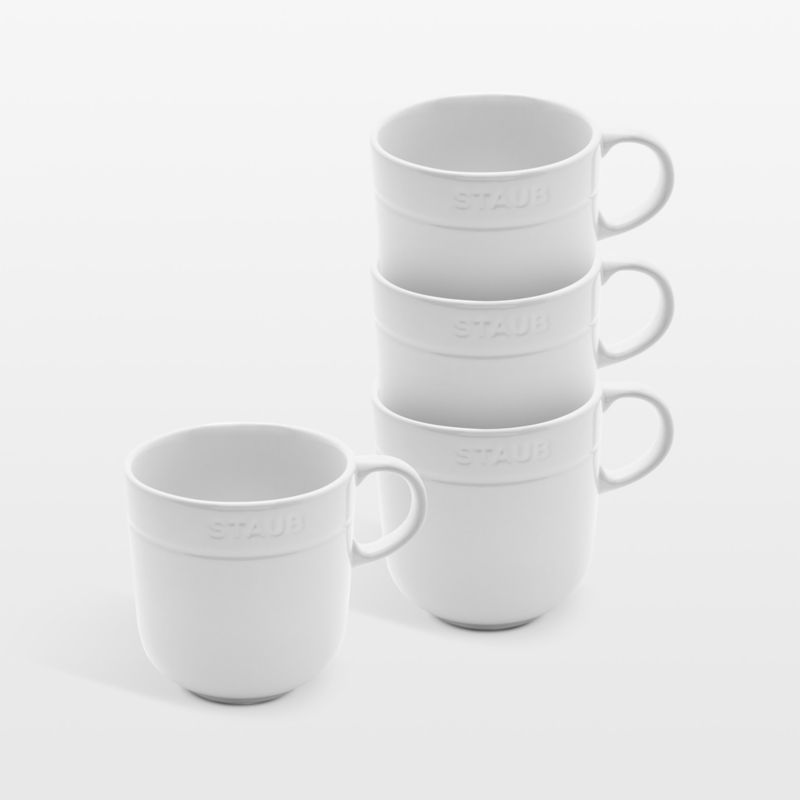 Staub White Stoneware Mugs, Set of 4