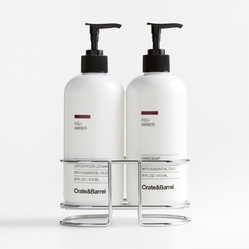 Fig + Amber Hand Soap and Lotion Set with Stainless Steel Caddy