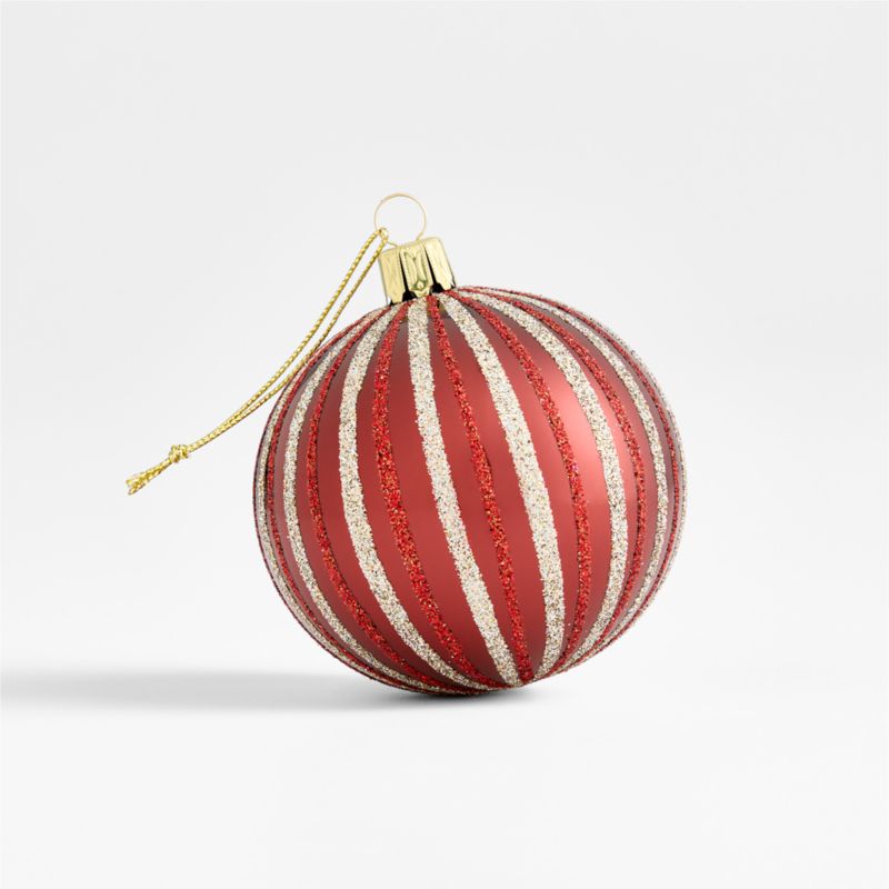 Striped Red & Gold Glitter Ball Christmas Tree Ornament