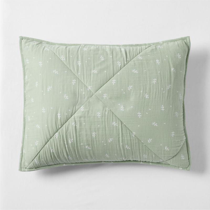 Supersoft Muted Teal Leaf Print Organic Cotton Gauze Kids Quilted Pillow Sham