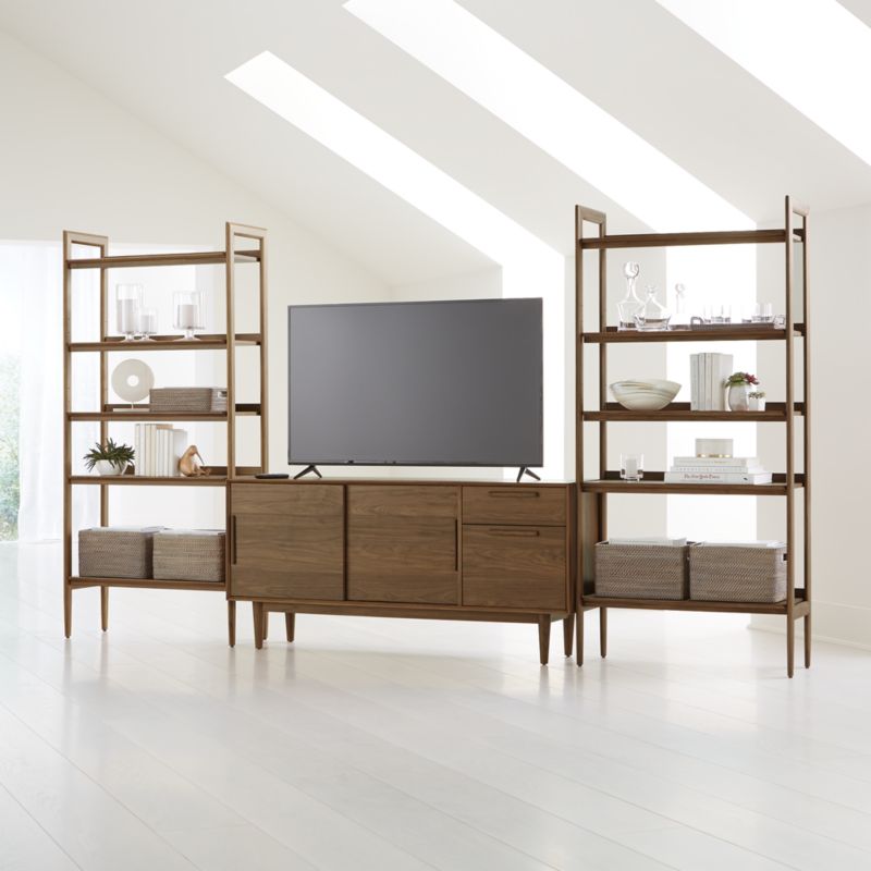 Tate 136.5" Walnut Storage Media Console and Bookshelf Set