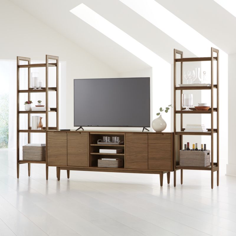 Tate 124" Walnut Storage Media Console and Bookshelf Set