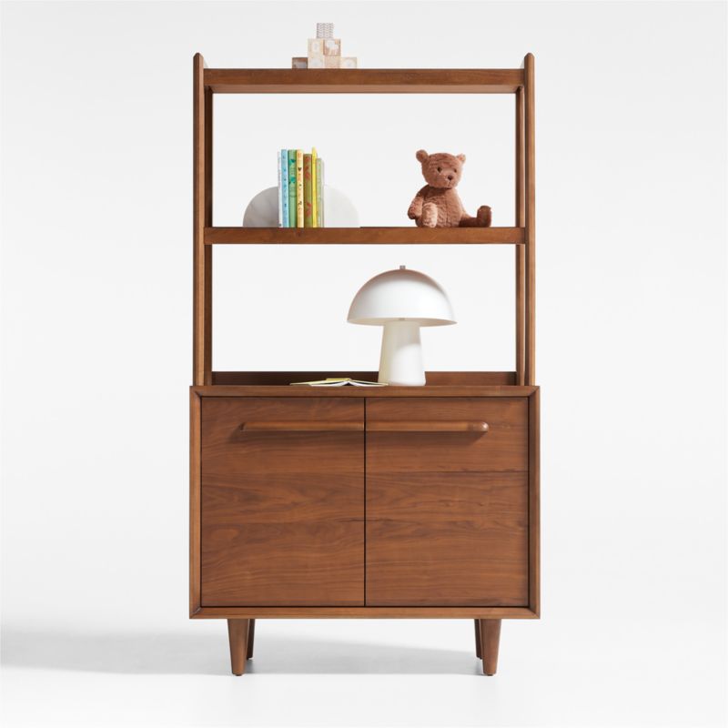 Tatum Walnut Wood 2-Door Kids Storage Bookcase with Hutch