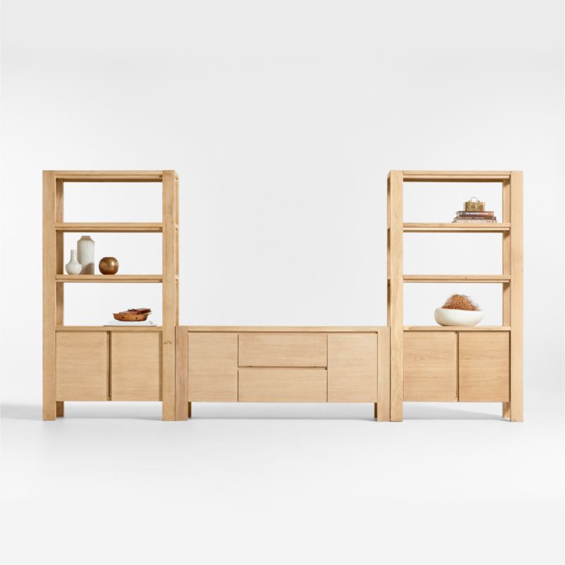 Terra 68" Natural Oak Wood Storage Media Console with 2 Bookcases
