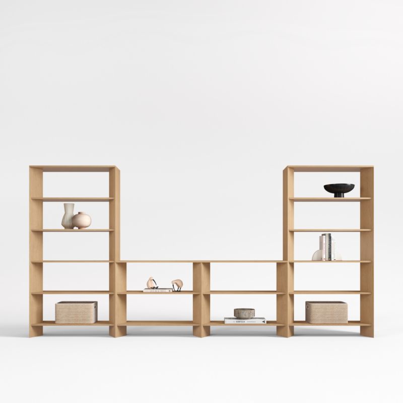 Terrazza 152" Natural Solid Oak Wood Open Storage Media Console Set