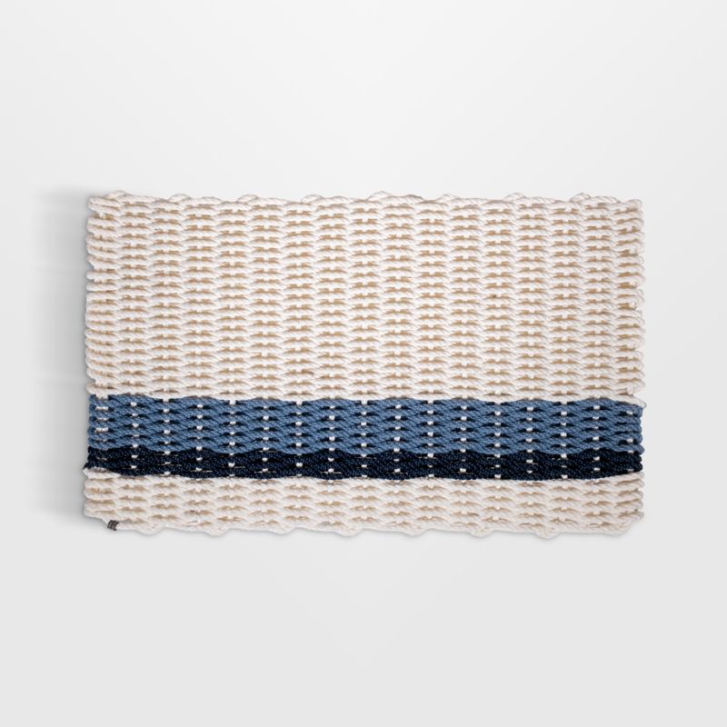 The Rope Co. Pearl, Glacier Bay and Navy Stripe Indoor/Outdoor Handwoven Doormat  21x34"