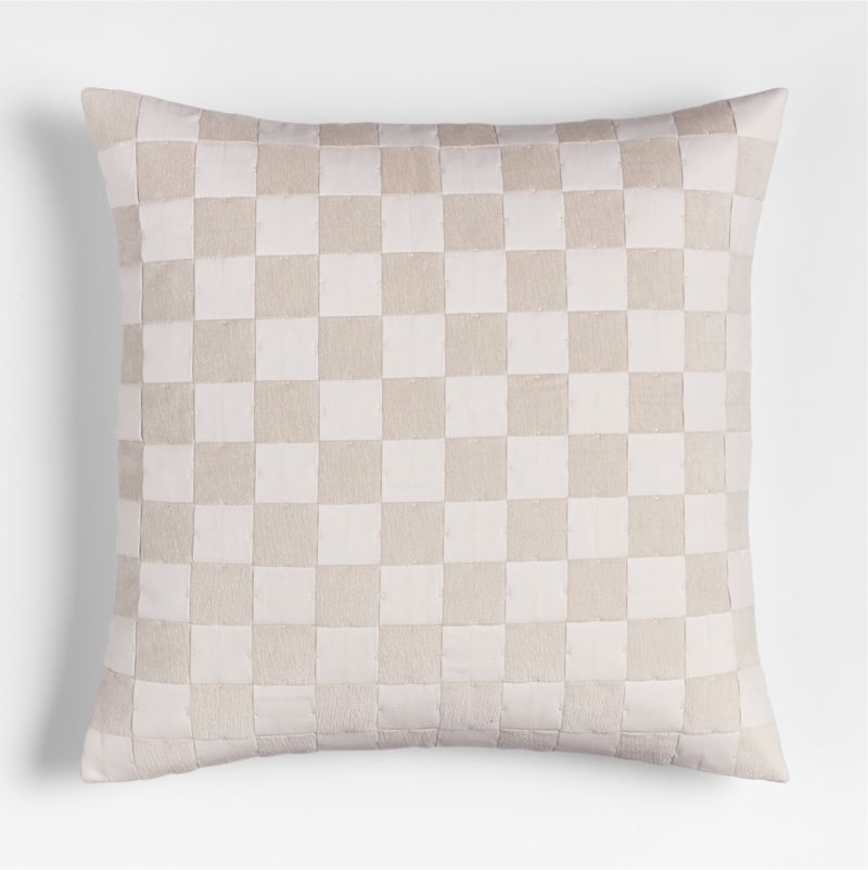 Tonal Checkerboard Organic Cotton Linen Blend 23"x23" Arctic Ivory Throw Pillow Cover