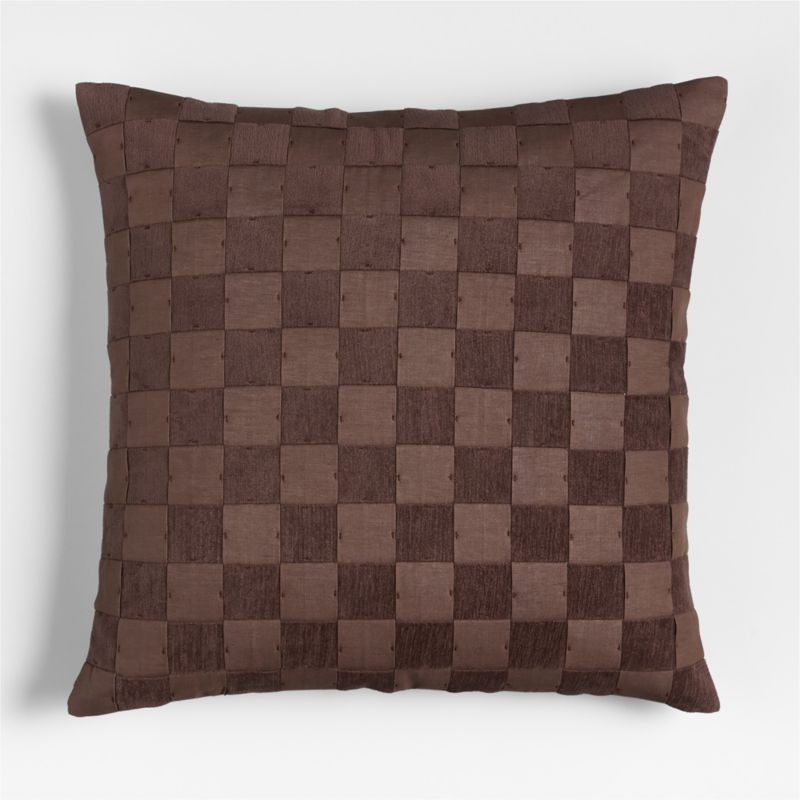 Tonal Checkerboard Organic Cotton Linen Blend 23"x23" Deep Brown Throw Pillow Cover