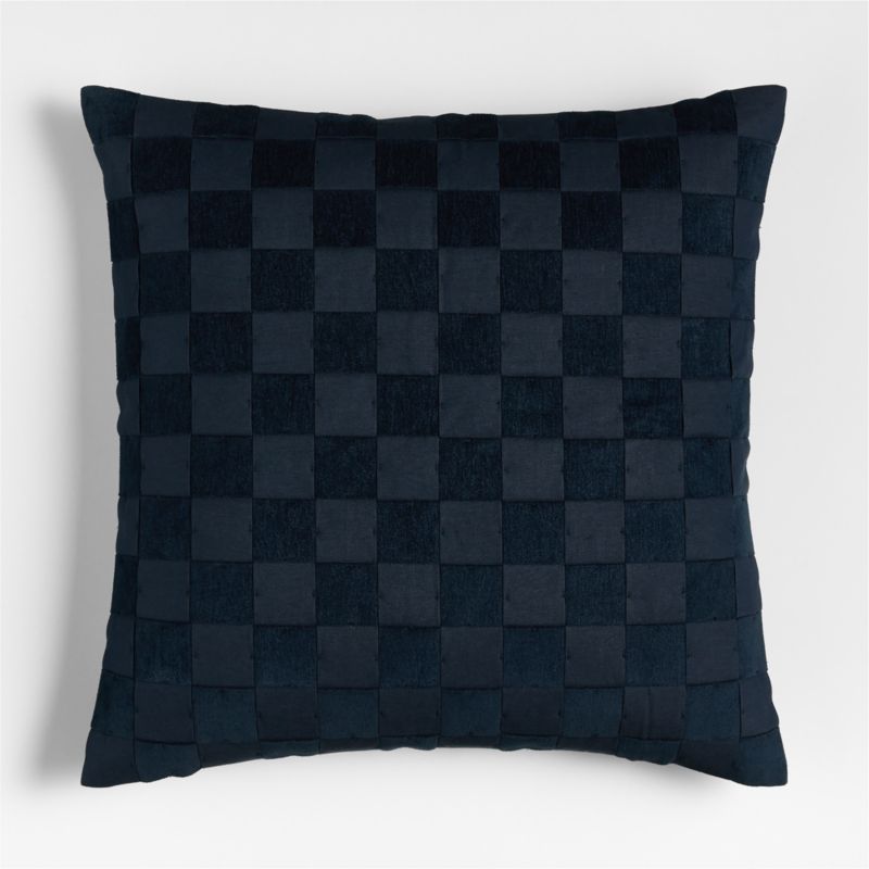 Tonal Checkerboard Organic Cotton Linen Blend 23"x23" Deep Indigo Throw Pillow Cover