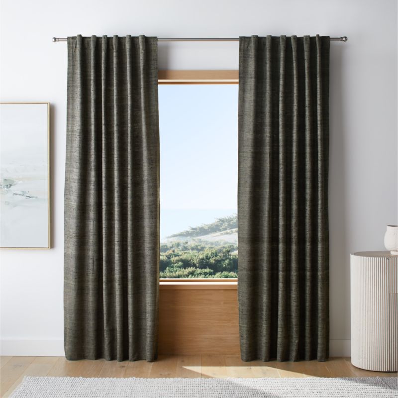 Trevino Burnt Green Cotton Silk Blend Window Curtain Panel 52"x96"