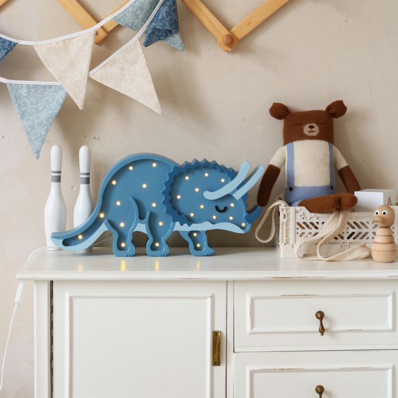 Little Lights Navy Triceratops Kids Wood Table Lamp