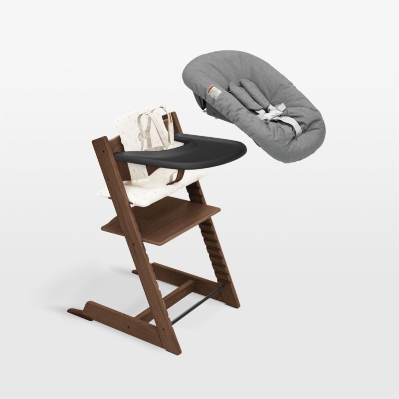 Stokke Tripp Trapp Warm Oak Wood High Chair with Cushion, Tray and Newborn Bundle