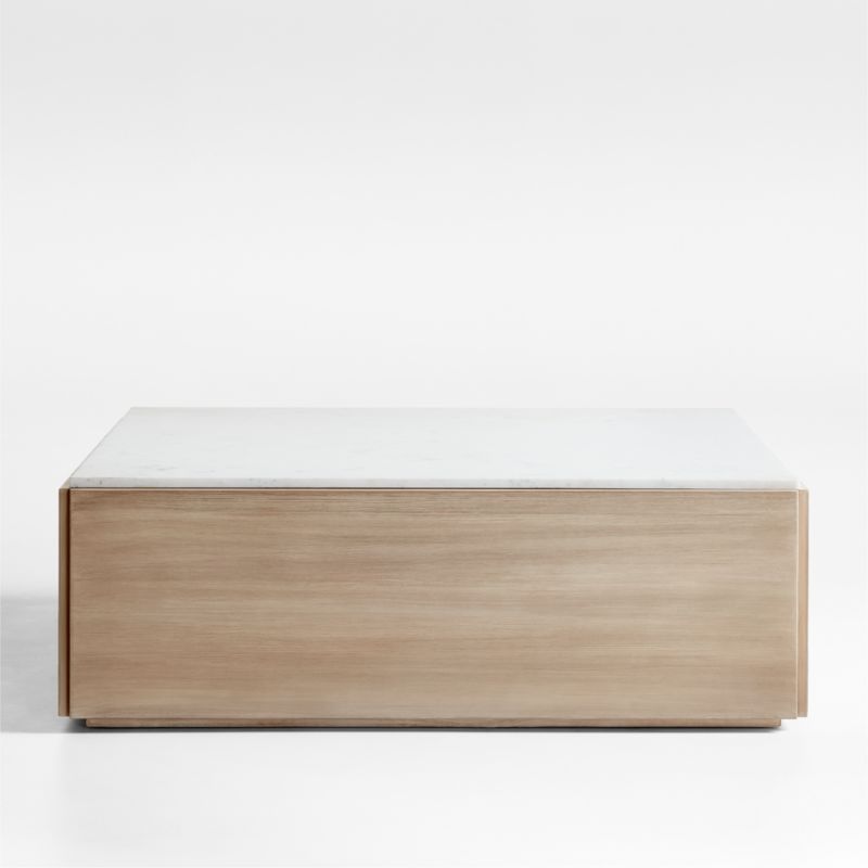Troupe Marble and Natural Pine Wood 44" Square Coffee Table