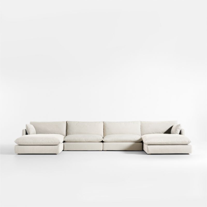 Unwind Modular 4-Piece U-Shaped Slipcovered Sectional Sofa with Double Chaise Lounge