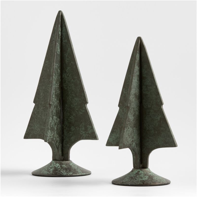Green Verdigris Metal Holiday Trees, Set of 2