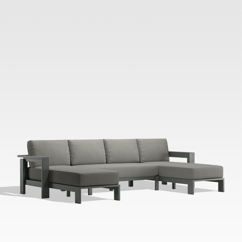 Walker Metal Double-Chaise Outdoor Sectional Sofa with Canvas Charcoal Sunbrella ® Cushions
