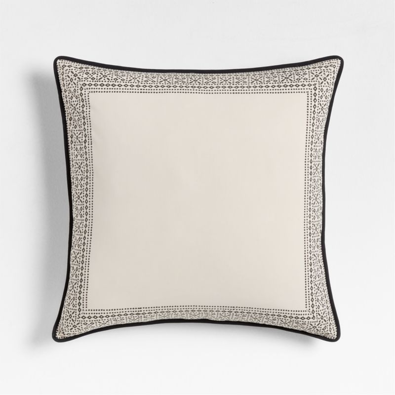 Washed Cotton 23"x23" Natural Taupe/Midnight Navy Border Reversible Hand Printed Throw Pillow Cover