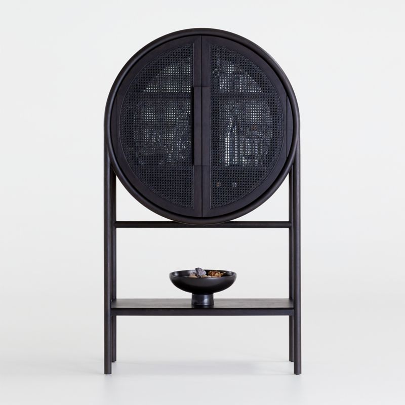West 40" Charcoal Brown Cane Bar Cabinet