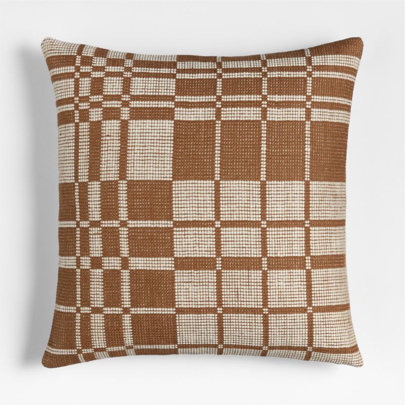 Wool and Linen Blend Plaid 23"x23" Maple Brown Throw Pillow Cover