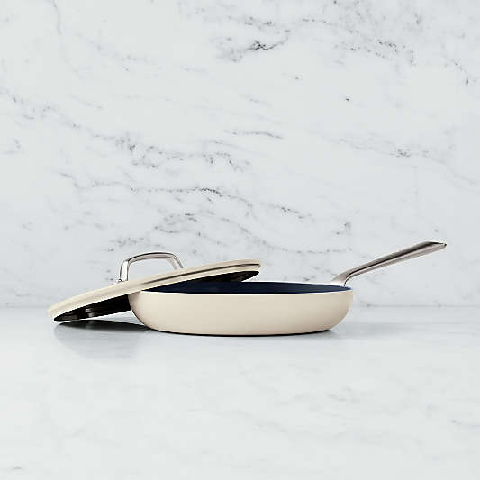 Crate & Barrel EvenCook Ceramic â„¢ Cream Nonstick 12" Fry Pan with Lid