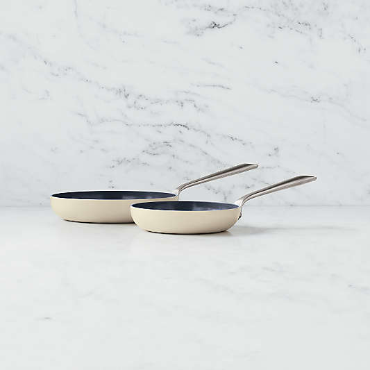 Crate & Barrel EvenCook Ceramic â„¢ Cream Nonstick 8" and 10" Fry Pans Set