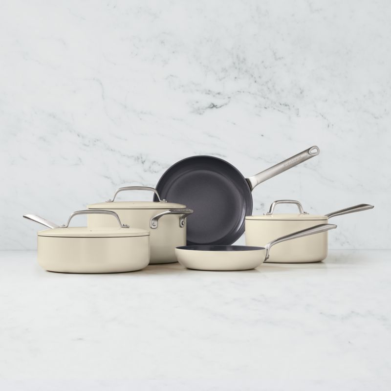 Crate & Barrel EvenCook Ceramic ™ Cream Nonstick 8-Piece Cookware Set with Bonus - image 4 of 12